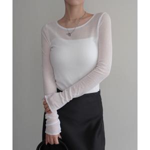 tシャツ リブシアークルーネックトップス レディース