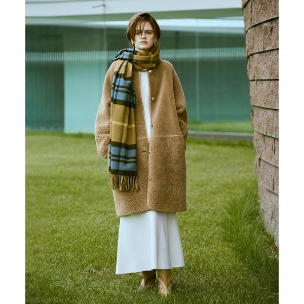 ノーカラーコート コート ツーブロッキングボアコート レディース