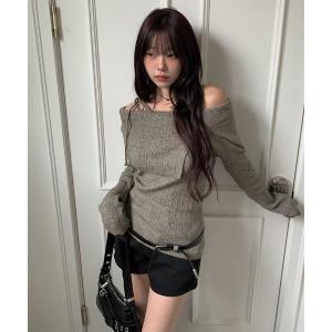 ニット セーター リボンワンオフショルダーリブニット レディース
