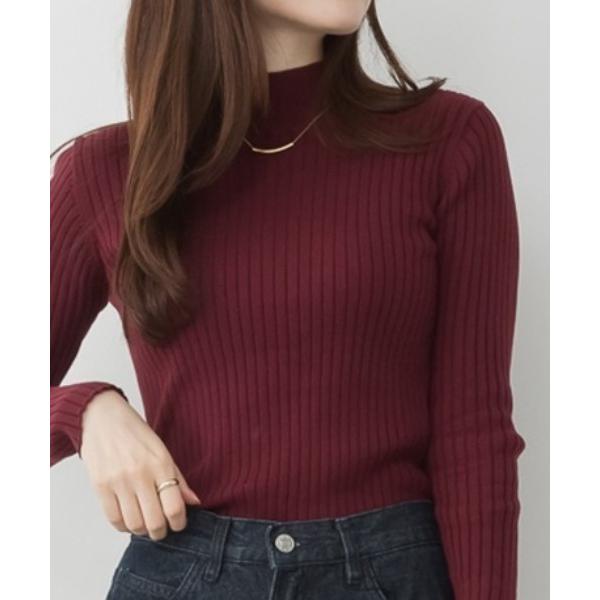 ニット セーター レイヤードにも最適。着回し万能ハイネックリブニットトップス レディース