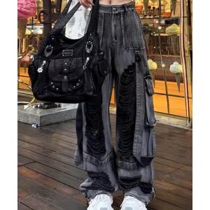 ジーンズ クラッシュワイドデニムパンツ(BL) メンズ レディース