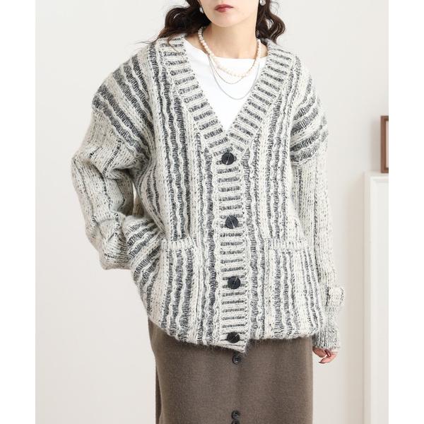 カーディガン ミックスヤーンオーバーサイズカーディガン レディース