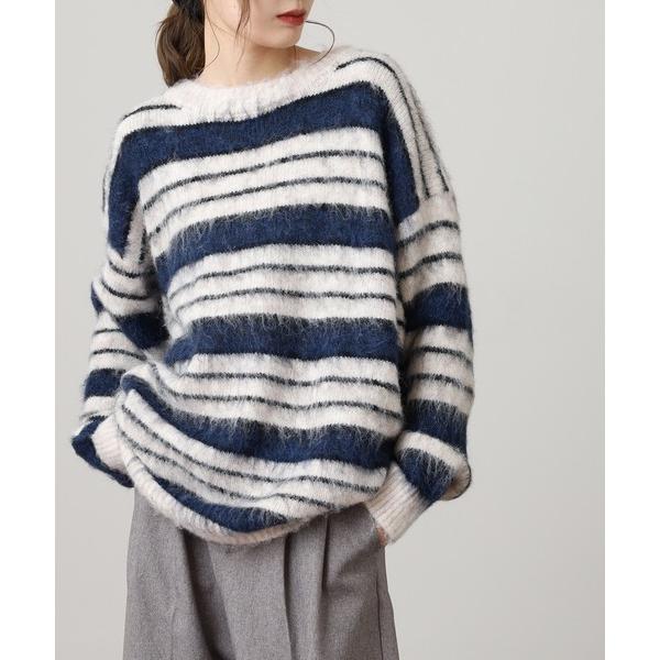 ニット セーター モヘアタッチボーダーニットプルオーバー レディース