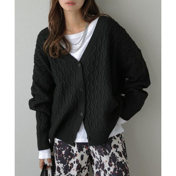 カーディガン 波柄オーバーサイズニットカーディガン レディース