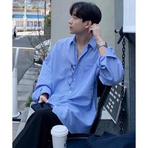 シャツ 「NOWLE」ルーズフィット ピンストライプ レギュラーシャツ メンズ