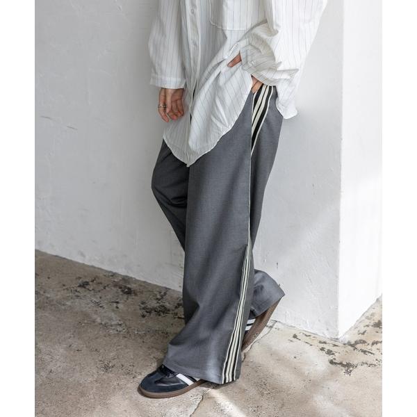 スラックス パンツ サイドラインワイドストレートパンツ レディース メンズ