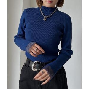 ニット セーター 「自宅で洗える！」 ハイネックバイカラースリーブ レディース