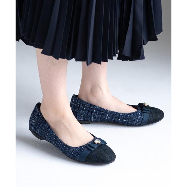 パンプス ツイードレーストゥリボンモールドソールパンプス(215-57189)JELLY BEANS...