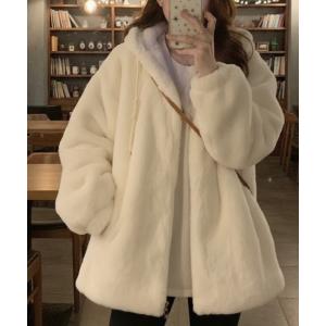 コート アウター フェイクファーフード付きコート レディース
