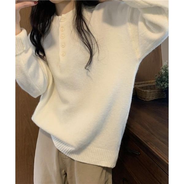 ニット セーター ヘンリーネック リブルーズシルエットニット レディース
