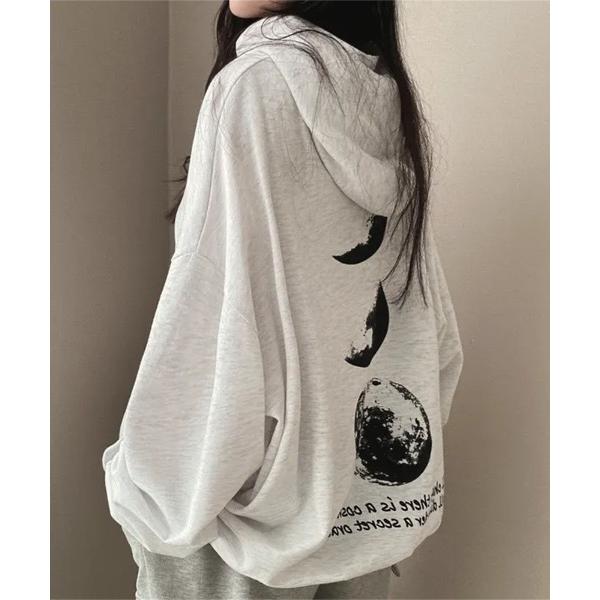 パーカー 裏起毛 バック ムーンプリント オーバーシルエットパーカー レディース