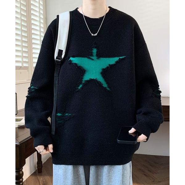 セーター ニット ダメージ加工ニット/Distressed knit aimoha neo メンズ