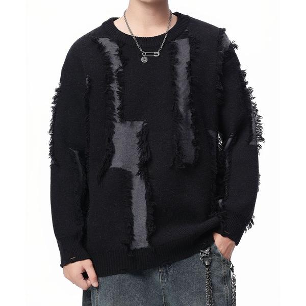 セーター ニット ダメージデザイン ニットプルオーバー/Distressed knit pullov...