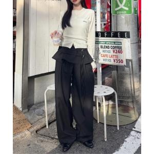 スラックス パンツ ウェストフリルスラックス レディース