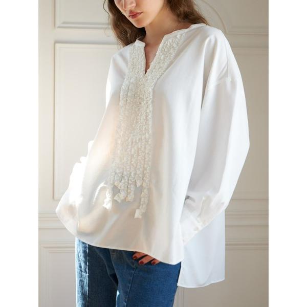 ブラウス シャツ フロントフリルトップス レディース