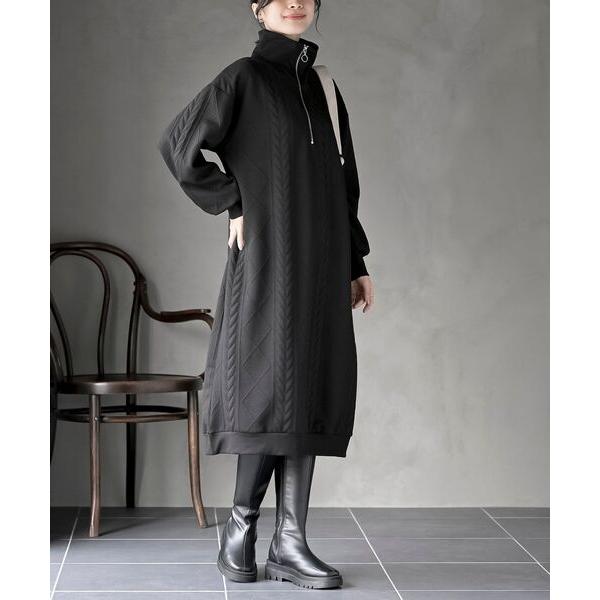 ワンピース ふくれジャガードハーフＺＩＰワンピース