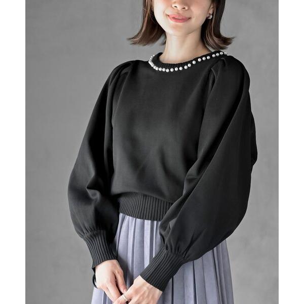 ニット セーター パールネックスポンジニットプルオーバー レディース