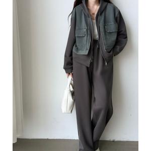 セットアップ デニムドッキングスウェットパーカー＆パンツセットアップ レディース