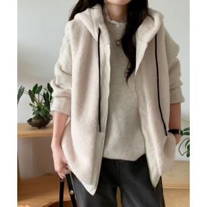 ベスト ジレ フーディ付きボアベスト レディース