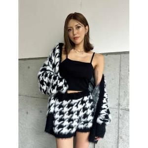 カーディガン 千鳥柄シャギーニットカーディガン レディース