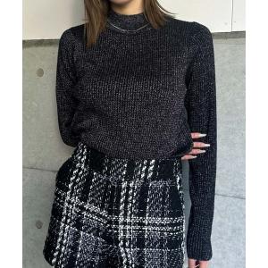 ニット セーター ラメボトルネックニットトップス レディース