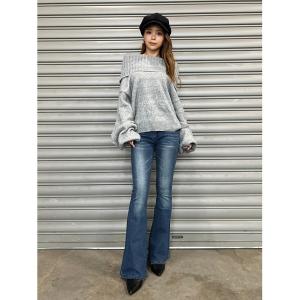 ジーンズ デニム デニムパンツ 裾レースアップフレアパンツ レディース