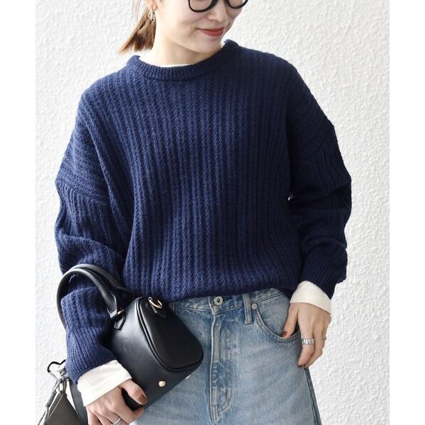 ニット セーター SHIPS any: リブ タック編み クルーネック ボタン ニット プルオーバー...