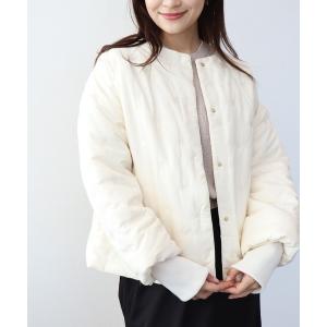 ジャケット ノーカラージャケット ドット刺繍キルティングノーカラージャケット レディース
