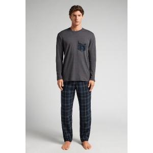 パジャマ コットン チェック柄プリント ロングパジャマ メンズ