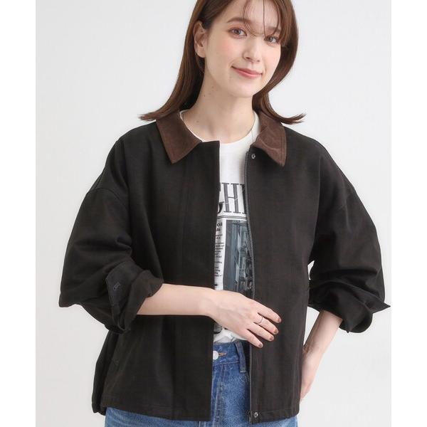 ブルゾン アウター 配色衿 ヘリンボーンカバーオール レディース