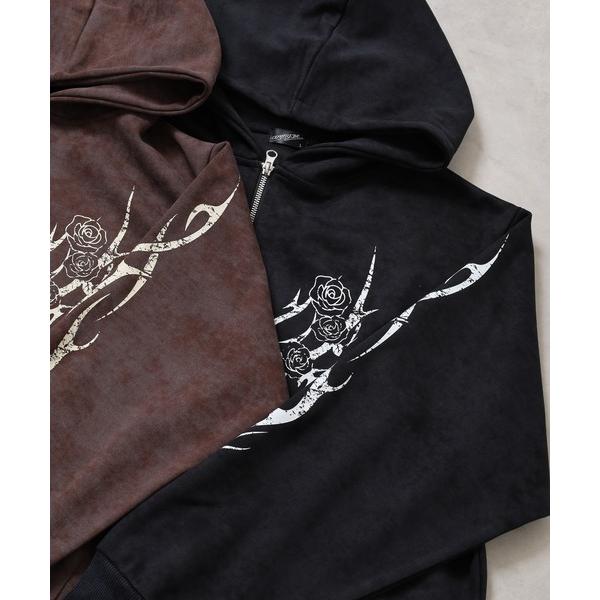 パーカー トライバル薔薇デザイン ダブルZIPパーカー メンズ レディース