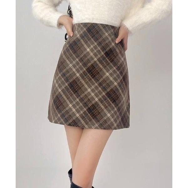スカート バイアスチェックハイウエストミニスカート