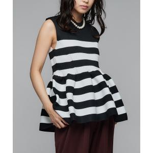 ニット セーター 「PICCIN」ノースリペプラムニット/ボーダー 「動画あり」 レディース