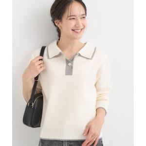 ニット セーター 2枚衿配色ポロニット レディース