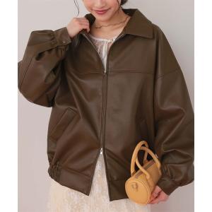 ブルゾン アウター 裾ギャザーデザイン フェイクレザージャケット