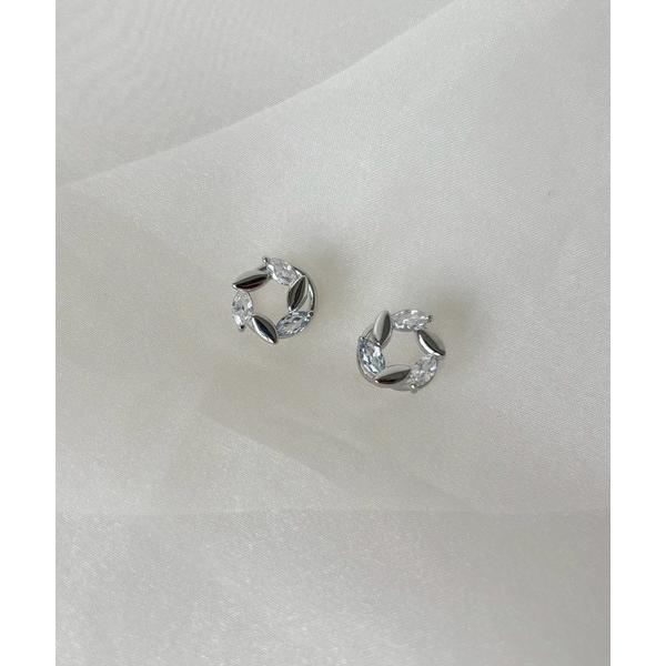 イヤリング リーフリースキュービックサークルイヤリング レディース