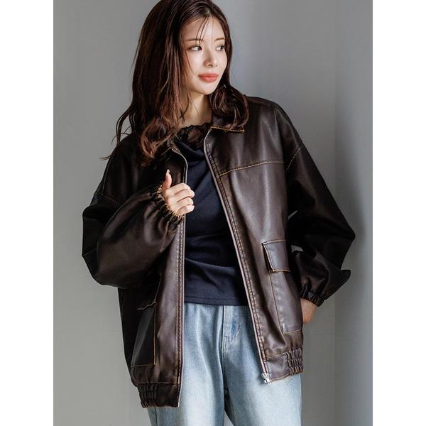 ブルゾン アウター フェイクレザーステンカラージャケット レディース