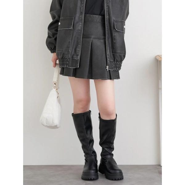 スカート フェイクレザーミニプリーツスカート
