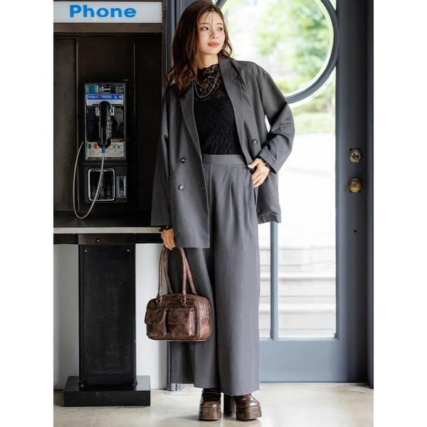 サロペット オーバーオール 「SET」Wボタンテーラードジャケット×ワイドパンツ レディース