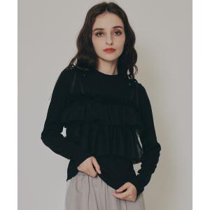 ニット セーター リボンチュールフリルビスチェニットトップス レディース