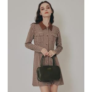 ワンピース チェックバイカラーカットミニワンピース