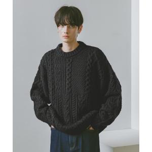 セーター ニット キリカエケーブルニットクルー メンズ