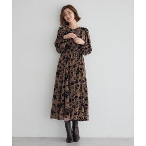 ワンピース ボタニカル柄フロッキープリントワンピース