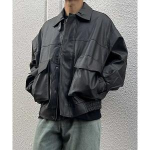 ブルゾン アウター Oversize PU leather flight jacket / オーバーサイズPUレザーA-2型フライトジャケット メンズ