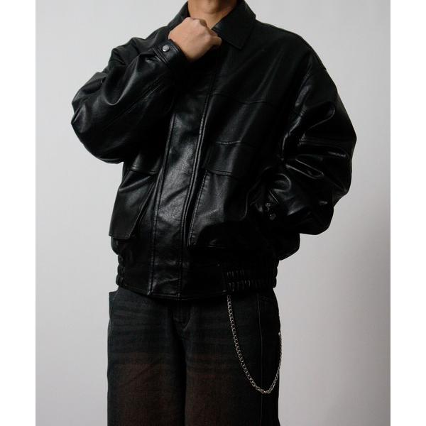 ブルゾン アウター 「Nylaus」オーバーサイズPUレザーA-2型フライトジャケット レザーブルゾ...