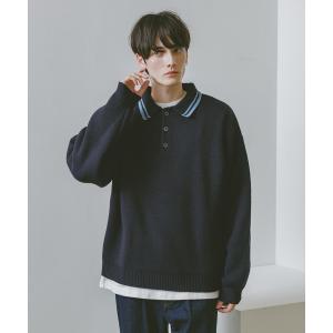 セーター ニット LINE DESIGN KNIT POLO / リラックスフィット/ラインニットポロ メンズ レディース