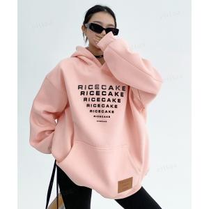 パーカー 韓国ファッション RICECAKEリピートロゴ スウェット フーディー レディース
