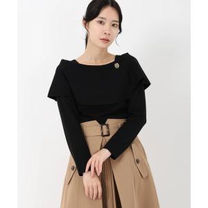 ニット セーター シェルストレッチ_釦付きケープ風ニット レディース