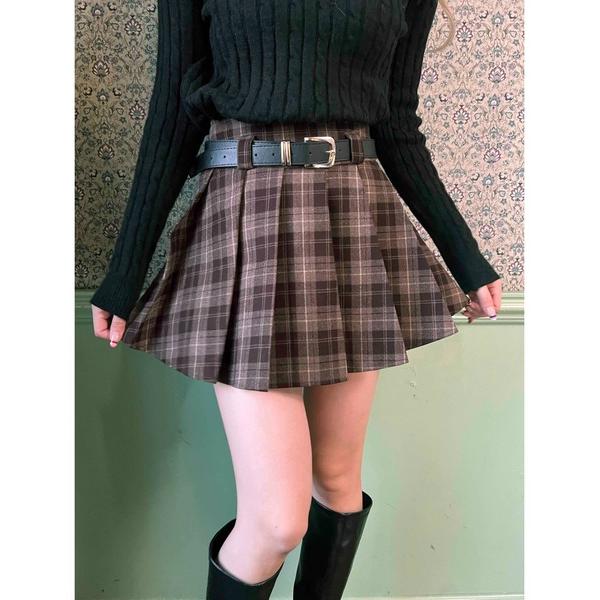 スカート 「2点セット」ベルト付チェックプリーツスカート