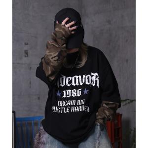tシャツ フェイクレイヤード 袖 カモ柄 プリント ロンT ユニセックス 「MAROCORE」 メンズ レディース